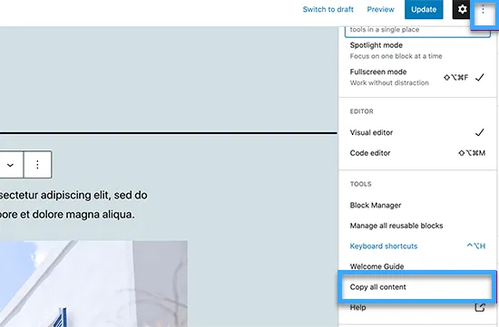 Sao chép nội dung page