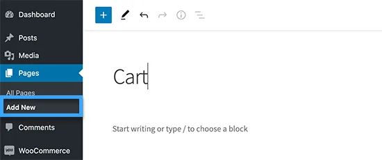 Tạo page trống có tiêu đề Cart