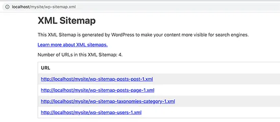 Sơ đồ XML sitemap mặc định