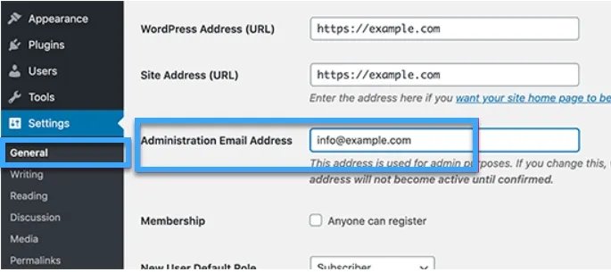 Thay đổi email quản trị
