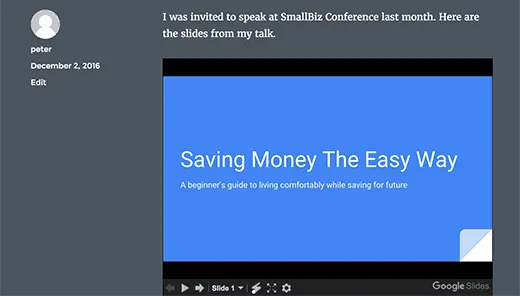 Xem trước bản trình bày Google Slide trong WordPress