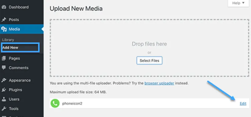 Vào Media chọn Add New sau đó chọn Edit