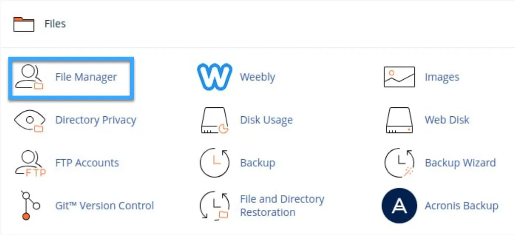 Tại phần Files nhấn chọn File Manager