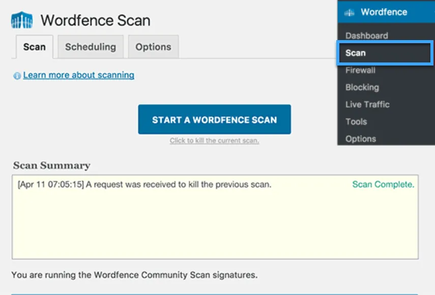 Scan với Wordfence