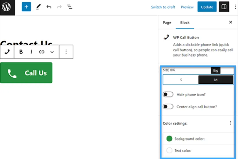 Để lưu thiết lập hãy nhấp vào button Publish hoặc Update