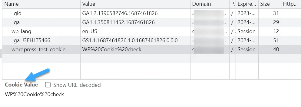 Dữ liệu hiển thị dưới dạng Cookie Value