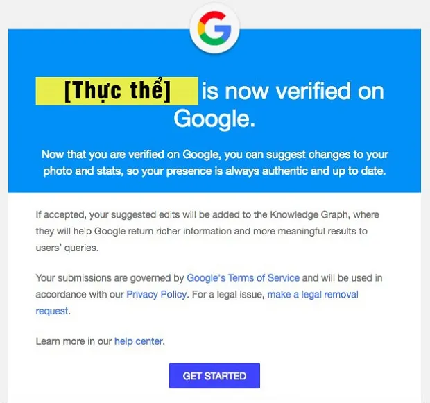 Email xác nhận từ Google