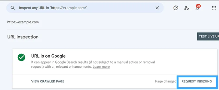Nhấp vào request indexing