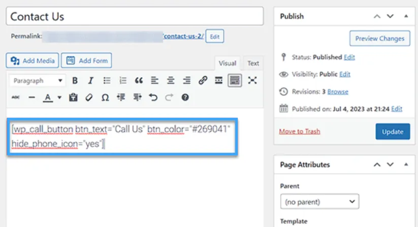 Dán shortcode vào trang hoặc bài viết bạn muốn thêm button