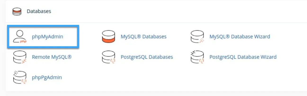Tại Databases và nhấp vào phpMyAdmin