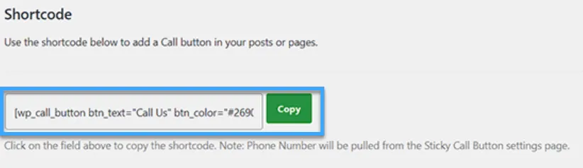 Sao chép shortcode để thêm call button