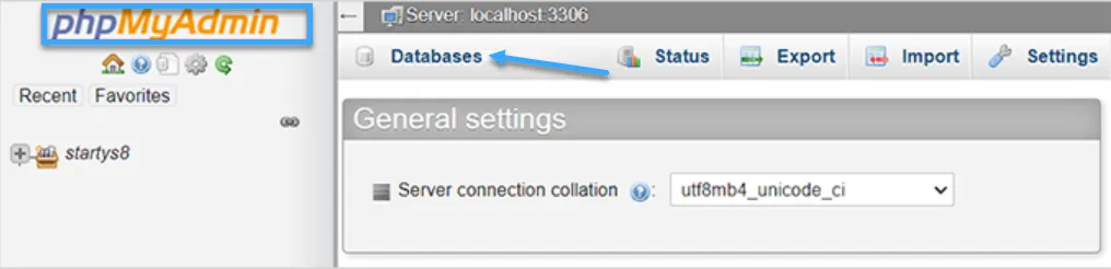 Chọn tab Database sau đó nhấn vào browse button