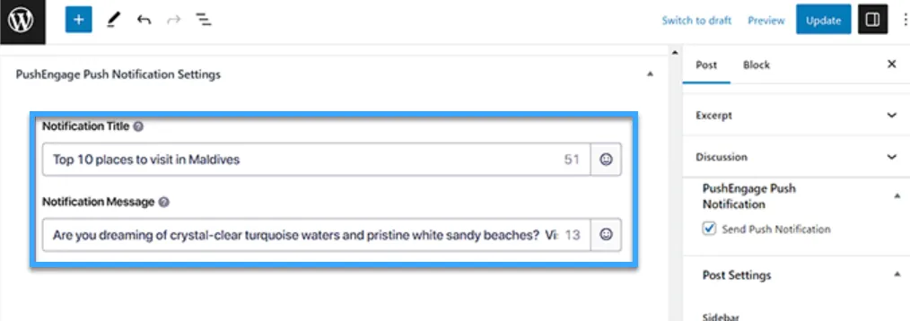 PushEngage Push Notifications Settings