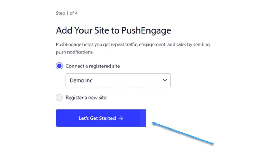 Nhấp vào Let’s Get Started button