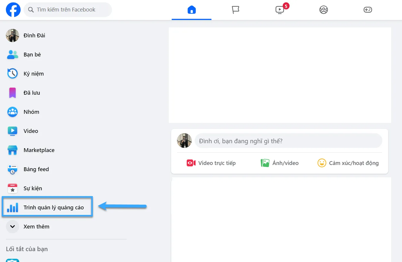 Cách vào trình quản lý quảng cáo trên Facebook