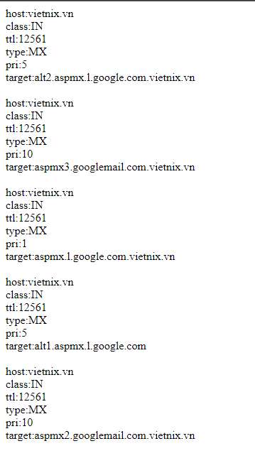 Thông tin chi tiết về hàm dns_get_record() trong PHP 8 Kết quả khi truyền vào biến $type tất cả giá trị có thể có