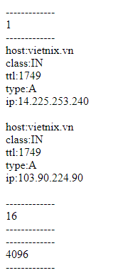 Thông tin chi tiết về hàm dns_get_record() trong PHP 9 Kết quả khi truyền vào biến $type tất cả giá trị có thể có