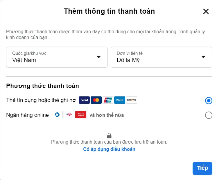 Thêm thông tin thanh toán