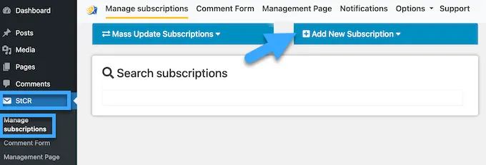 Nhấp vào Add New Subscription để quản lý người dùng