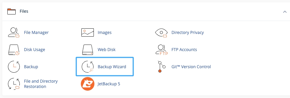 Chọn Backup Wizard