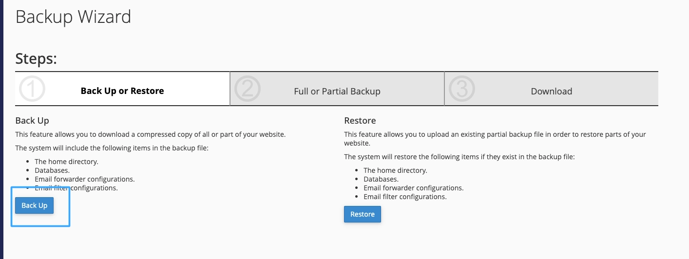 Chọn Backup