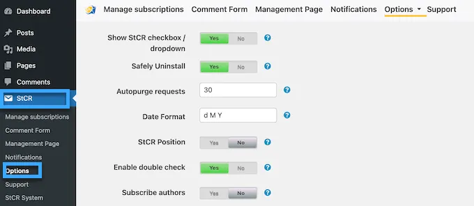 Xem các cài đặt trong dashboard