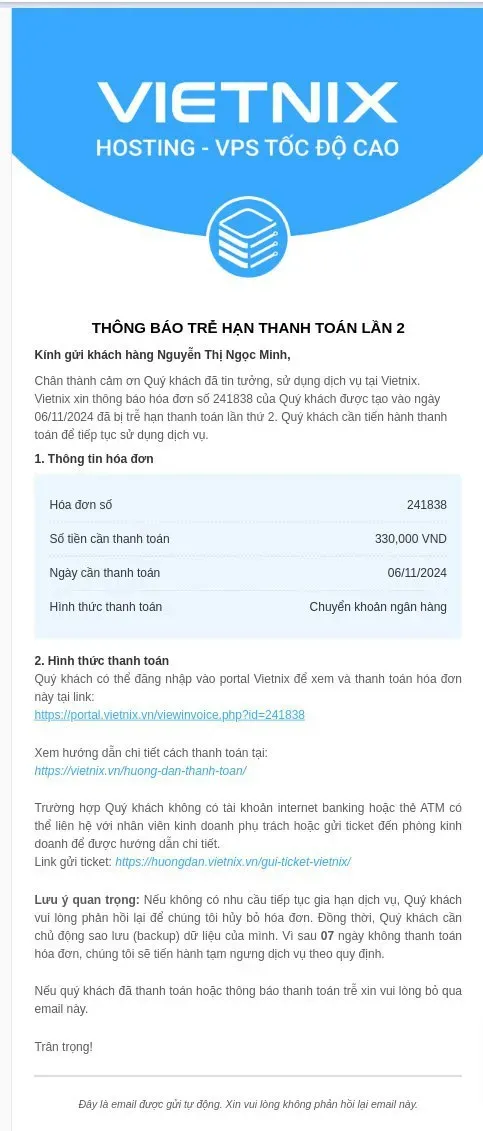 Theo dõi thời hạn hosting bằng email
