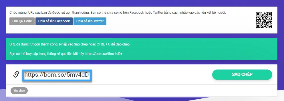 Rút gọn link bằng Bom.so