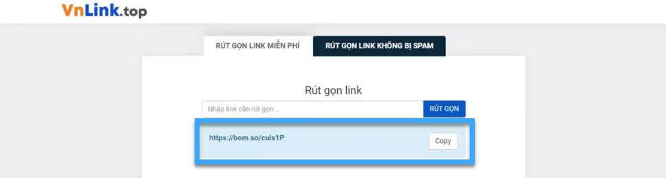 Kết quả sau khi rút gọn link với Vnlink.top