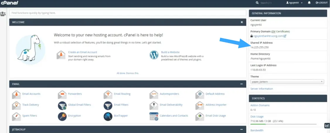 Kiểm tra IP hosting thông qua cPanel