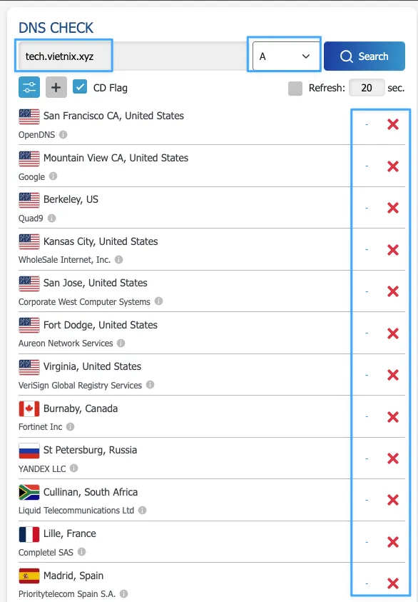 Kiểm tra bản ghi DNS của domain 
