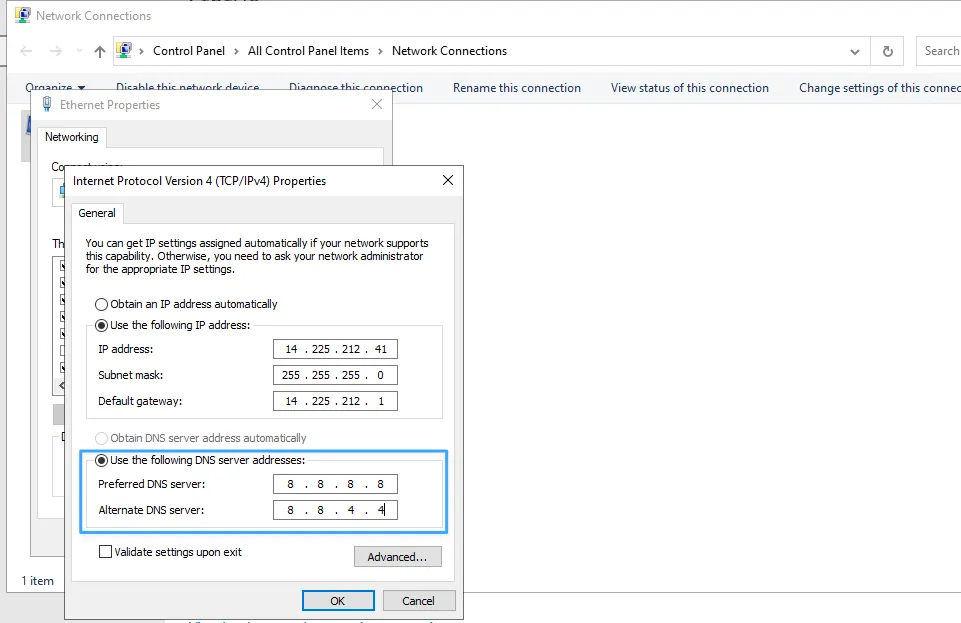 Đổi DNS Server thủ công 