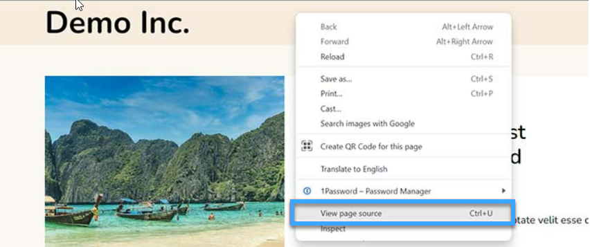 Truy cập vào source code của website