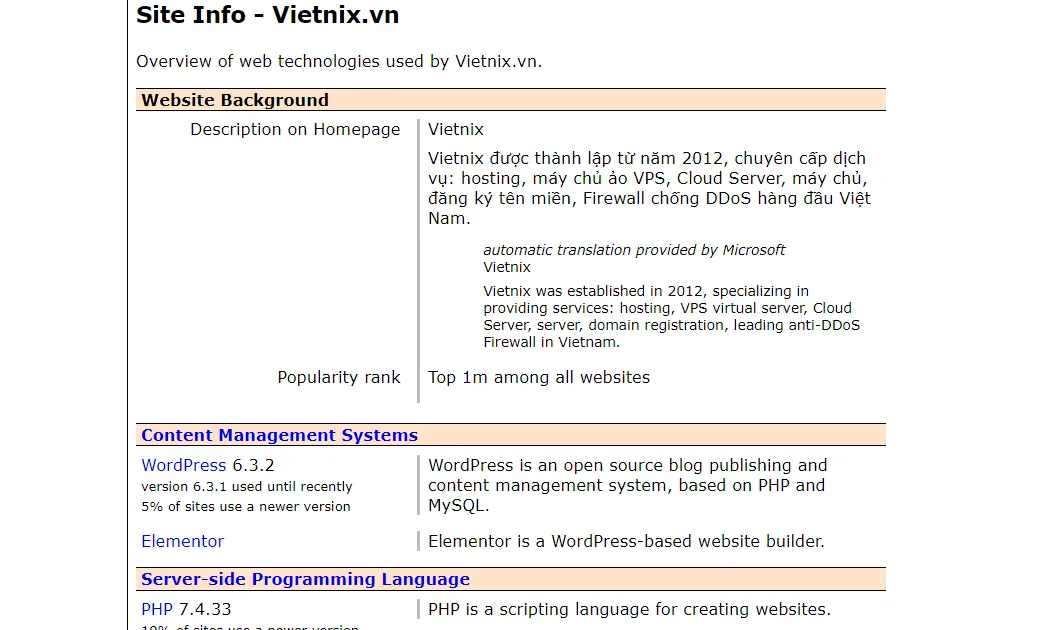 Tổng hợp 7 cách kiểm tra website viết bằng ngôn ngữ gì nhanh chóng nhất 41 Thông tin của website sẽ được hiển thị