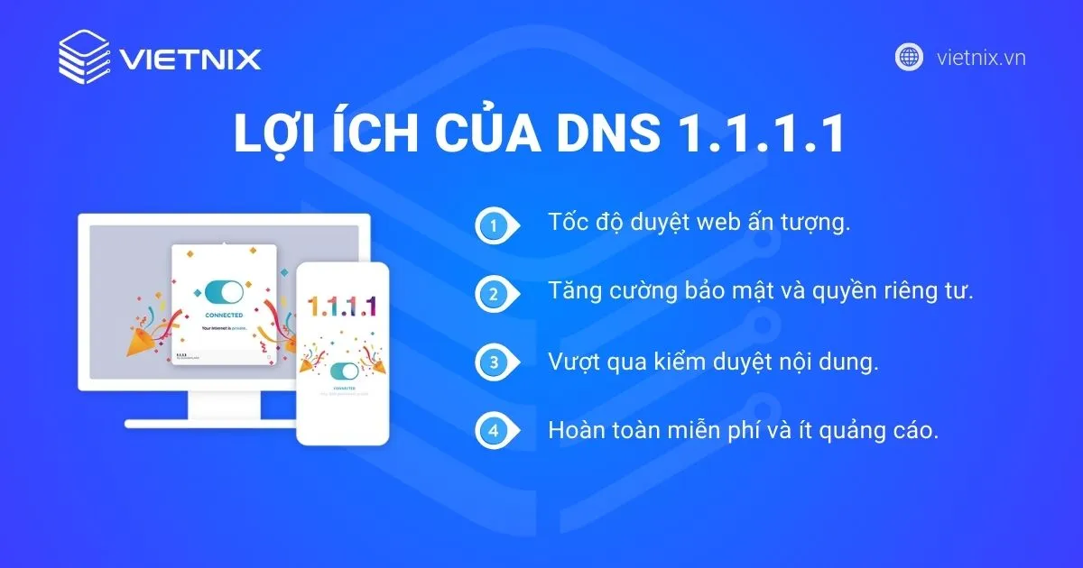 Lợi ích vượt trội khi sử dụng DNS 1.1.1.1