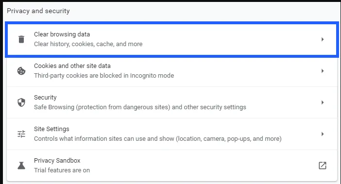 Tìm đến mục Privacy and security