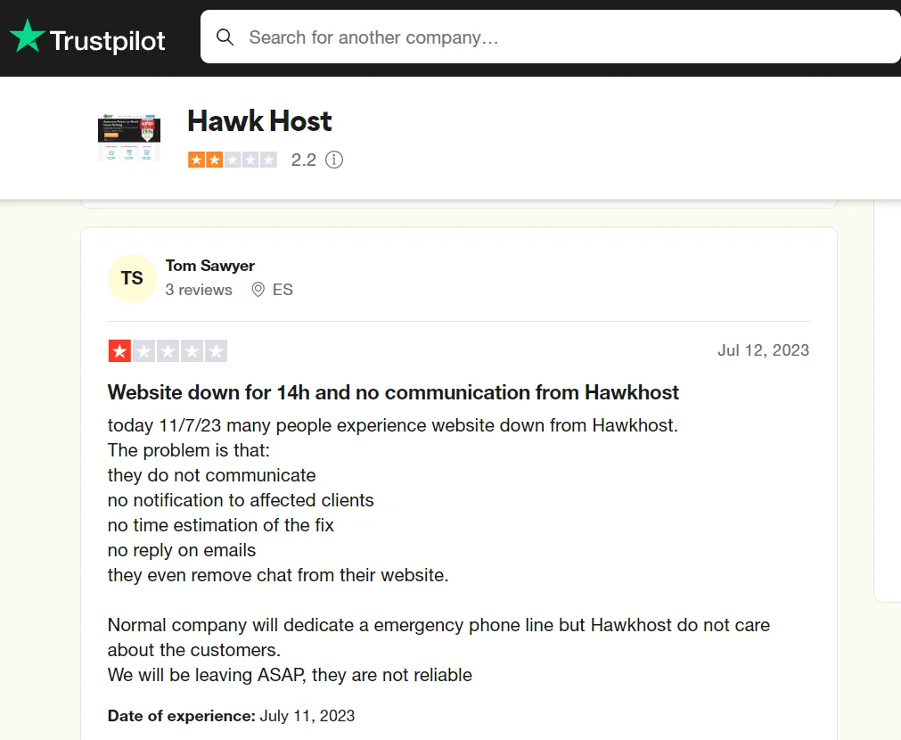 Trải nghiệm khách hàng tại Hawk Host 5