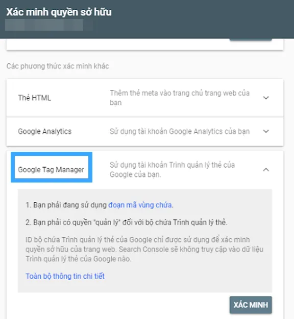Xác minh qua Google Tag Manager