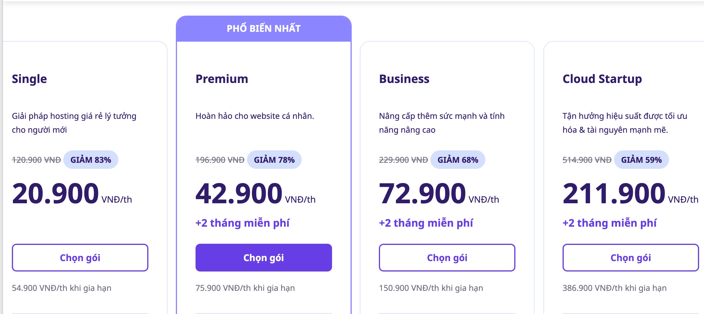 Giá hosting của Hostinger