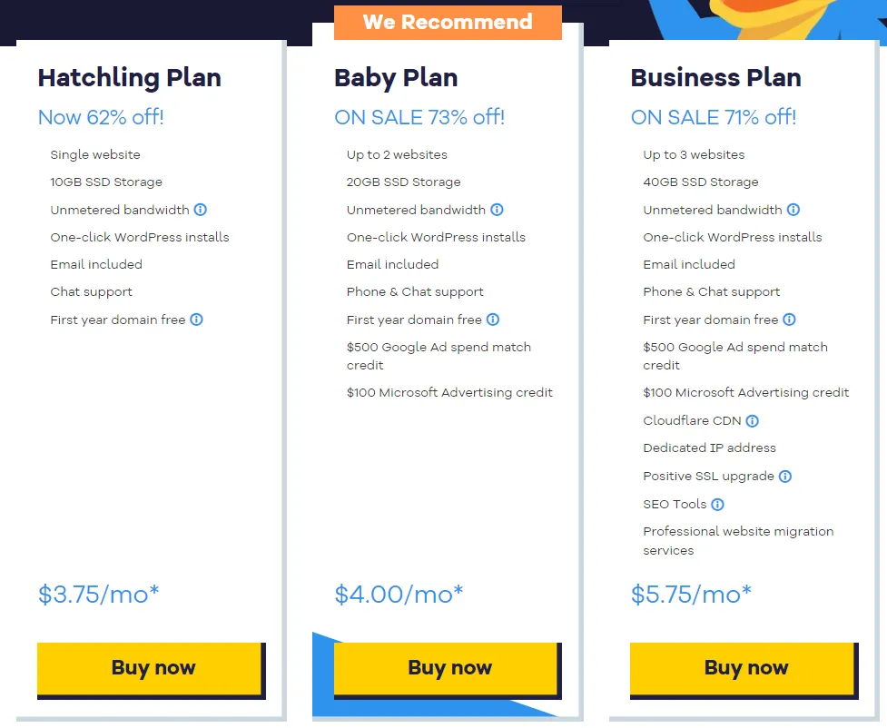 Các gói Shared Hosting của Hostgator