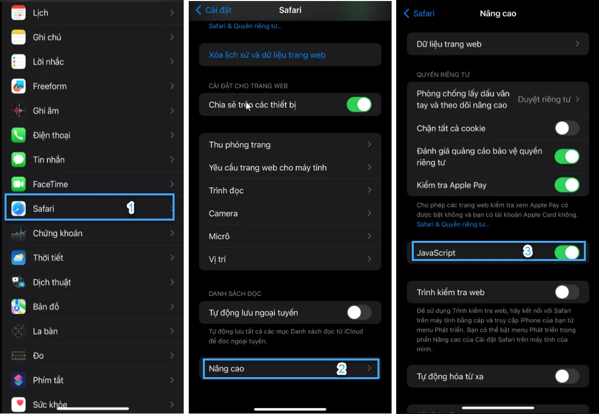 Cách bật JavaScript trên iPhone