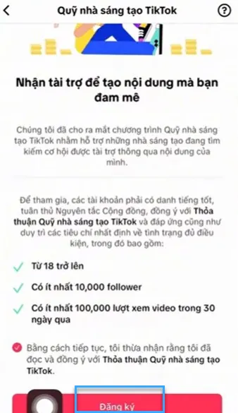 Điều kiện bật kiếm tiền trên TikTok và cách bật kiếm tiền nhanh nhất 50 Nhấn chọn đăng ký