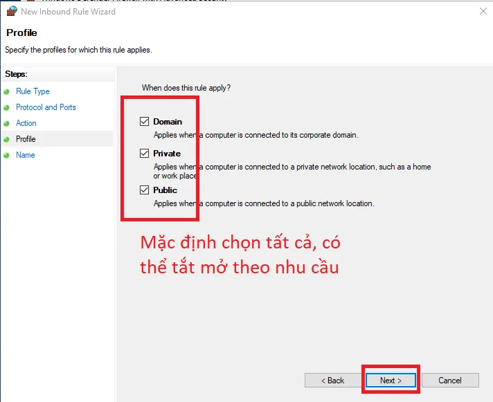 Cách cấu hình NTP Server trên Windows Server 2019 44 Chọn Rule áp dụng, nhấn Next