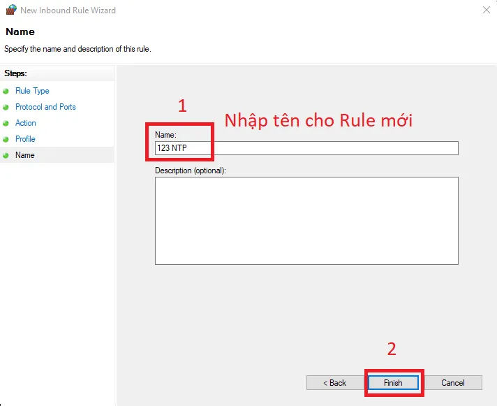 Cách cấu hình NTP Server trên Windows Server 2019 45 Đặt tên cho Rule mới