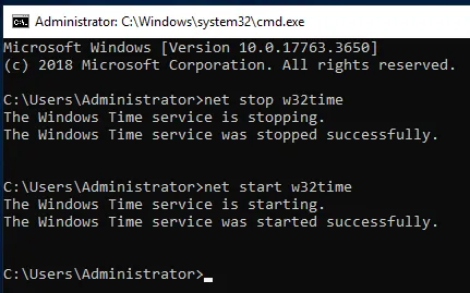 Cách cấu hình NTP Server trên Windows Server 2019 38 Khởi động lại NTP service bằng lệnh CMD