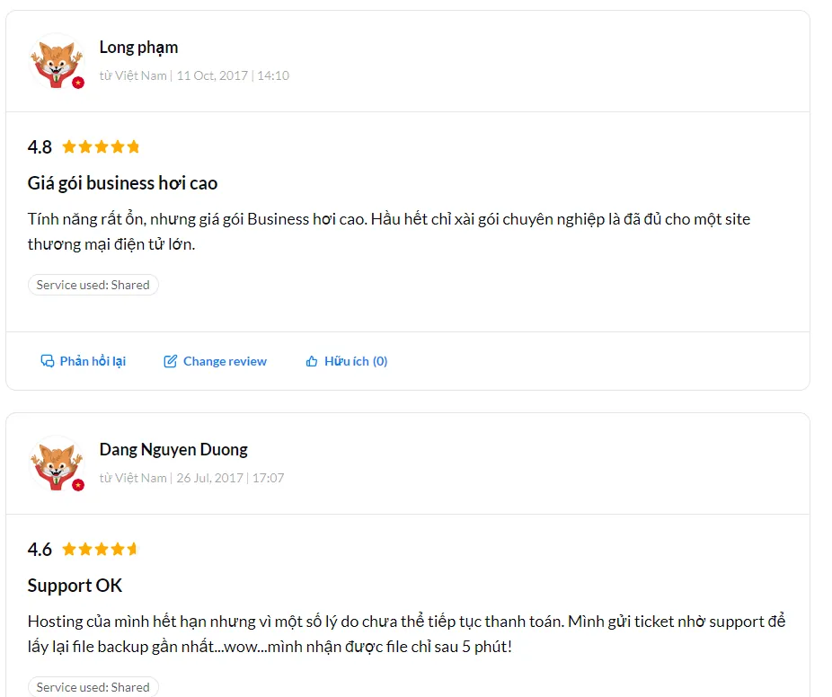 Đánh giá từ khách hàng sử dụng hosting Hostinger