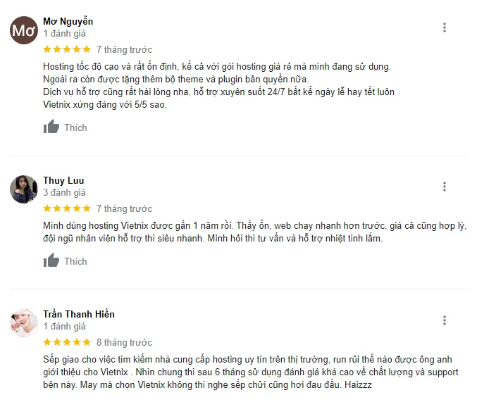 Đánh giá từ khách hàng sử dụng hosting Vietnix
