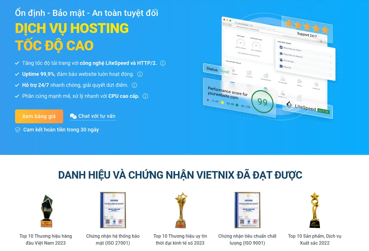 Dịch vụ hosting tốc độ cao Vietnix