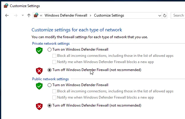 Cách cấu hình NTP Server trên Windows Server 2019 39 Tắt Firewall
