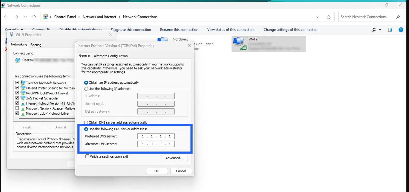 Thay đổi DNS server Google